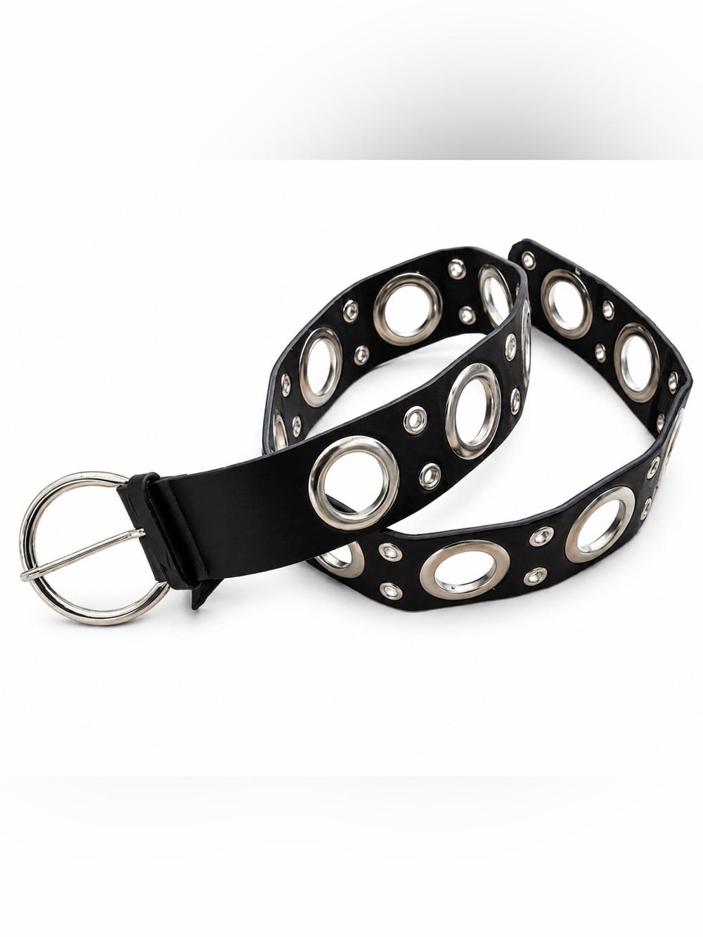 Urban Outfitters Black Grommet Belt Silver Hardware Y2K